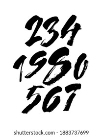 vector set of calligraphic acrylic or ink numbers. ABC for your design, brush lettering on a white background