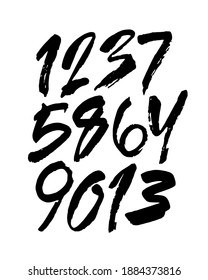 vector set of calligraphic acrylic or ink numbers. ABC for your design, brush lettering on a white background