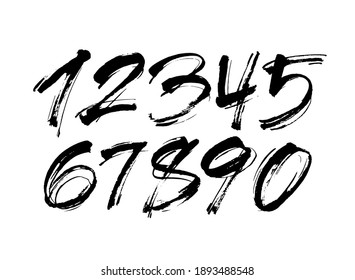 vector set of calligraphic acrylic or ink numbers. ABC for your design, brush lettering on a white background