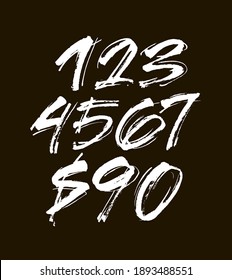 vector set of calligraphic acrylic or ink numbers. ABC for your design, brush lettering on a black background