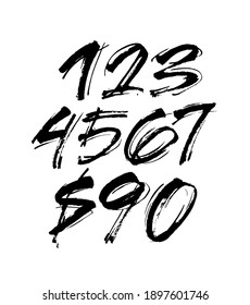 vector set of calligraphic acrylic or ink numbers. ABC for your design, brush lettering on a white background