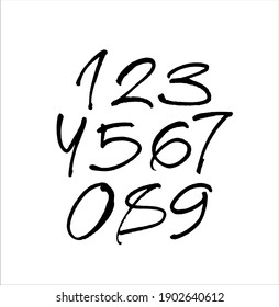 Vektorsatz von kalligrafischen Acryl- oder Tintenzahlen. ABC für Ihr Design, Pinselschrift auf weißem Hintergrund