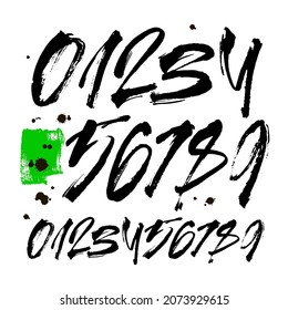 vector set of calligraphic acrylic or ink numbers. ABC for your design, brush lettering on a white background