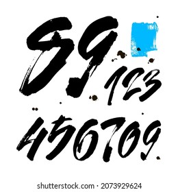 Vektorsatz von kalligrafischen Acryl- oder Tintenzahlen. ABC für Ihr Design, Pinselschrift auf weißem Hintergrund
