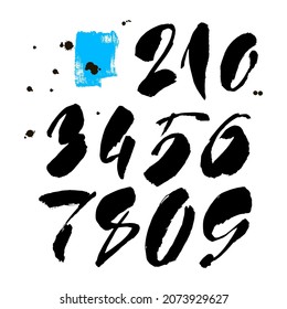 vector set of calligraphic acrylic or ink numbers. ABC for your design, brush lettering on a white background