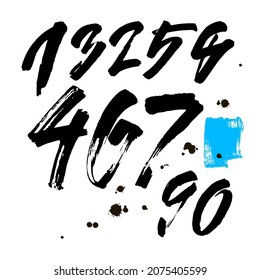 vector set of calligraphic acrylic or ink numbers. ABC for your design, brush lettering on a white background