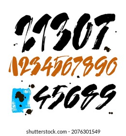 vector set of calligraphic acrylic or ink numbers. ABC for your design, brush lettering on a white background