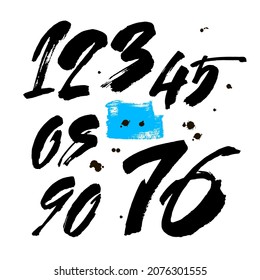vector set of calligraphic acrylic or ink numbers. ABC for your design, brush lettering on a white background