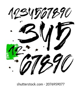 conjunto vectorial de números de acrílico caligráfico o de tinta. ABC para su diseño, letras de pincel en fondo blanco