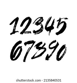 Vector set of calligraphic acrylic or ink numbers. ABC for your design, brush lettering