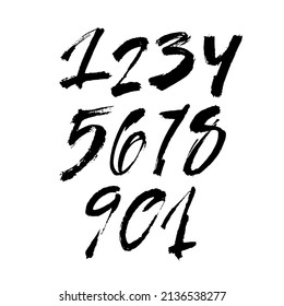 Conjunto vectorial de números acrílicos o de tinta caligráfica. ABC para su diseño, letras de pincel