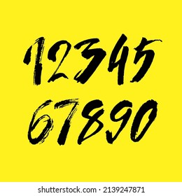 Vector set of calligraphic acrylic or ink numbers. ABC for your design, brush lettering