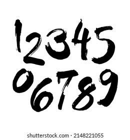 vector set of calligraphic acrylic or ink numbers. ABC for your design, brush lettering on a white background