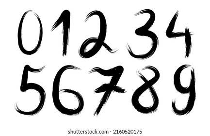 vector set of calligraphic acrylic or ink numbers. Numbers for your design, a brush on a white background