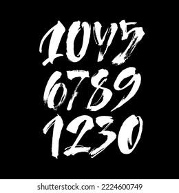 vector set of calligraphic acrylic or ink numbers. ABC for your design, brush lettering on a black background