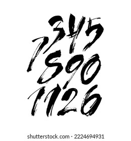 vector set of calligraphic acrylic or ink numbers. ABC for your design, brush lettering on a white background