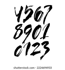 vector set of calligraphic acrylic or ink numbers. ABC for your design, brush lettering on a white background