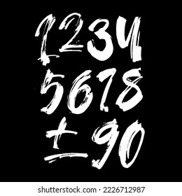 vector set of calligraphic acrylic or ink numbers. ABC for your design, brush lettering on a black background