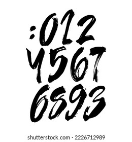 vector set of calligraphic acrylic or ink numbers. ABC for your design, brush lettering on a white background