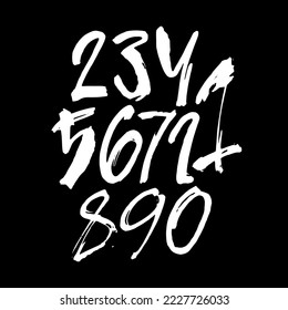 vector set of calligraphic acrylic or ink numbers. ABC for your design, brush lettering on a black background