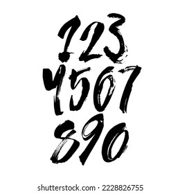 vector set of calligraphic acrylic or ink numbers. ABC for your design, brush lettering on a white background