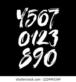 conjunto vectorial de números de acrílico caligráfico o de tinta. ABC para tu diseño, letras de pincel en fondo negro