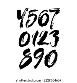 vector set of calligraphic acrylic or ink numbers. ABC for your design, brush lettering on a white background