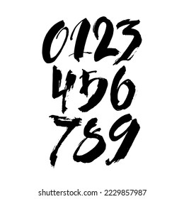 conjunto vectorial de números de acrílico caligráfico o de tinta. ABC para su diseño, letras de pincel en fondo blanco