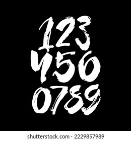 vector set of calligraphic acrylic or ink numbers. ABC for your design, brush lettering on a black background