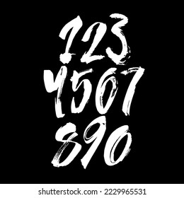 conjunto vectorial de números de acrílico caligráfico o de tinta. ABC para tu diseño, letras de pincel en fondo negro