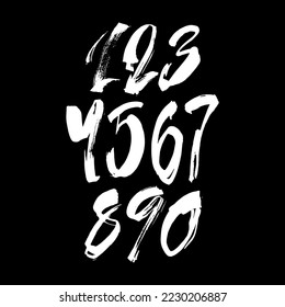 conjunto vectorial de números de acrílico caligráfico o de tinta. ABC para tu diseño, letras de pincel en fondo negro
