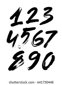 vector set of calligraphic acrylic or ink numbers. ABC for your design, finger lettering