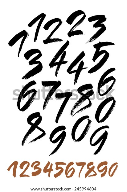 Vector Set Calligraphic Acrylic Ink Numbers Stock Vector (royalty Free 