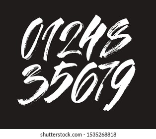 vector set of calligraphic acrylic numbers for your design, brush lettering on a black background