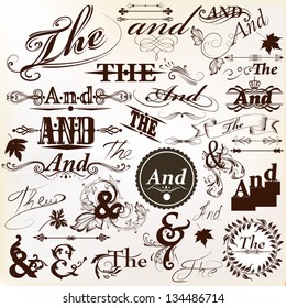 Vector set of calligraphic ands and the elements for design. Calligraphic vector