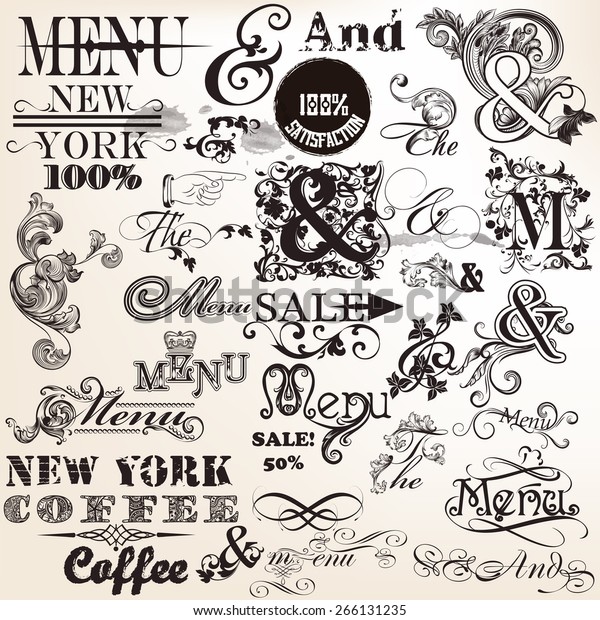 Vector set of calligraphic ands and the elements\
for design. Calligraphic\
vector