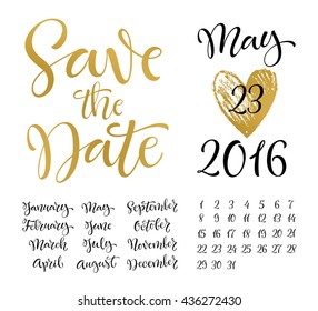 Vector set of calligraphic calendar. Hand drawn month and date. Handwritten modern calligraphy. Design elements for planner, diary or organizer