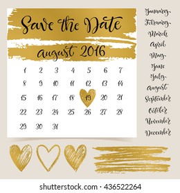 Vector set of calligraphic calendar. Hand drawn month and date. Handwritten modern calligraphy. Design elements for planner, diary or organizer