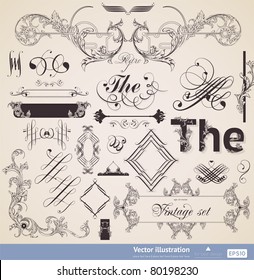 vector set: calligraphic collection elements and page decoration for vintage design