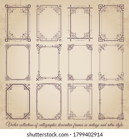 Vector set of calligraphic decorative frames in vintage style