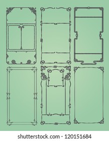 Vector set of calligraphic design, antique and baroque frames. Vintage and art deco ornaments. Copy space