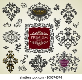 vector set: calligraphic design elements and page decoration, Premium Quality and Vintage Background Label