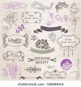 Vector Set: Calligraphic Design Elements and Page Decoration, Vintage Frame collection with Flowers