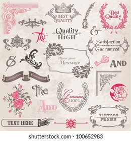 Vector Set: Calligraphic Design Elements and Page Decoration, Vintage Frame collection with Flowers