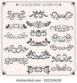 Vector set of calligraphic design elements and page decorations
