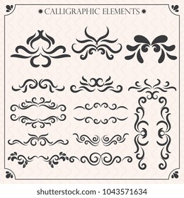 Vector set of calligraphic design elements and page decorations