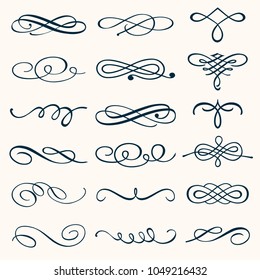 Vector set of calligraphic design elements and page decorations. Elegant collection of hand drawn swirls and curls for your design
