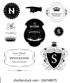 vector set: calligraphic design elements, vintage emblems and stamps