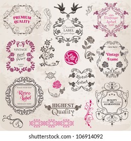 Vector Set: Calligraphic Design Elements and Page Decoration, Vintage Frame collection with Flowers
