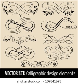 Vector set of calligraphic design elements and page decoration